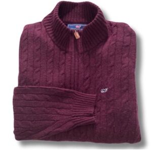 Vineyard Vines Men’s Burgundy Wool/Cashmere 1/4 Zip Sweater Size L